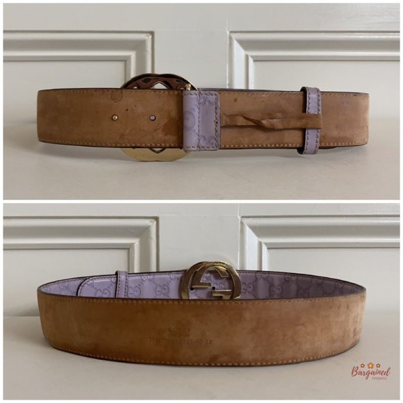 Authentic Gucci Purple Guccissima Leather Gold Interlocking G Buckle Belt 80/32 - Picture 6 of 14